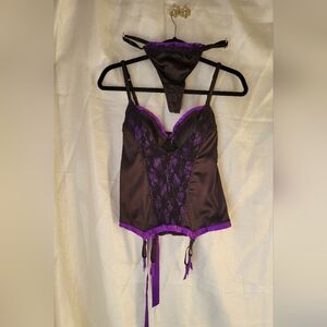 NWT iCollection Satin Lace Bustier Purple/Black